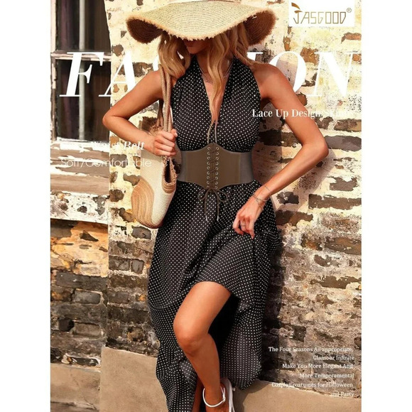 Women's Brown Elastic Costume Waist Belt Tied Waspie Corset Belts for Women - Picture 3 of 6